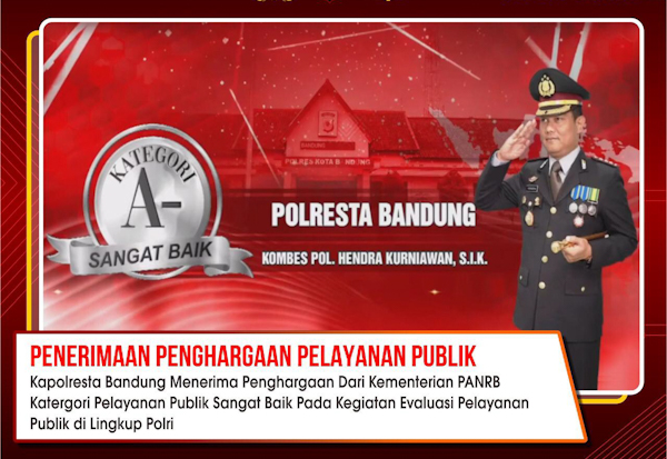 Polresta Bandung Mendapat Penghargaan Publik Kategori Sangat Memuaskan