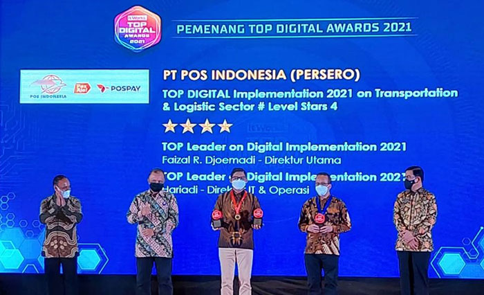 Tiga Penghargaan Ajang Top Digital Award 2021, Sekaligus di Raih PT Pos Indonesia